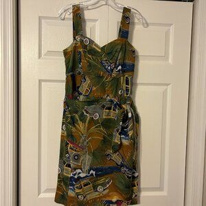 Vintage DIAMOND HEAD Sportswear Sz M Woodie Surf Cars Sleeveless Hawaiian Dress